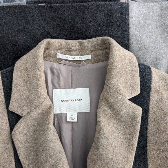 $485 COUNTRY ROAD Australia Wool Colour Block Coat XXS - Picture 4 of 6